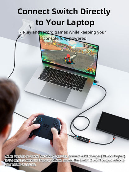 CABLETIME 1080P USB-C Video Capture Card with 100W PD for Nintendo Switch 2, USB-A/USB-C Output & 4K30 Input