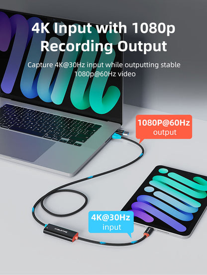 CABLETIME 1080P USB-C Video Capture Card with 100W PD for Nintendo Switch 2, USB-A/USB-C Output & 4K30 Input