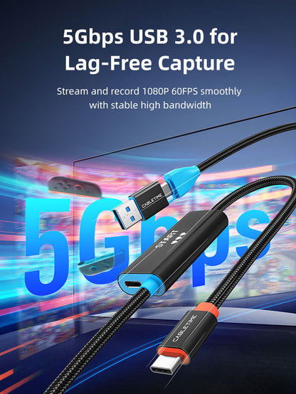 CABLETIME 1080P USB-C Video Capture Card with 100W PD for Nintendo Switch 2, USB-A/USB-C Output & 4K30 Input