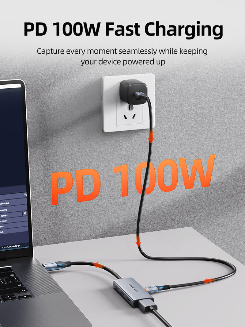 CABLETIME USB 3.0 Video Capture Card with 100W PD, HDMI to USB-A / USB-C 1080P60 for PS4, Gaming & Live Streaming