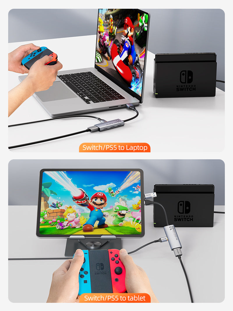 CABLETIME USB 3.0 Video Capture Card with 100W PD, HDMI to USB-A / USB-C 1080P60 for PS4, Gaming & Live Streaming