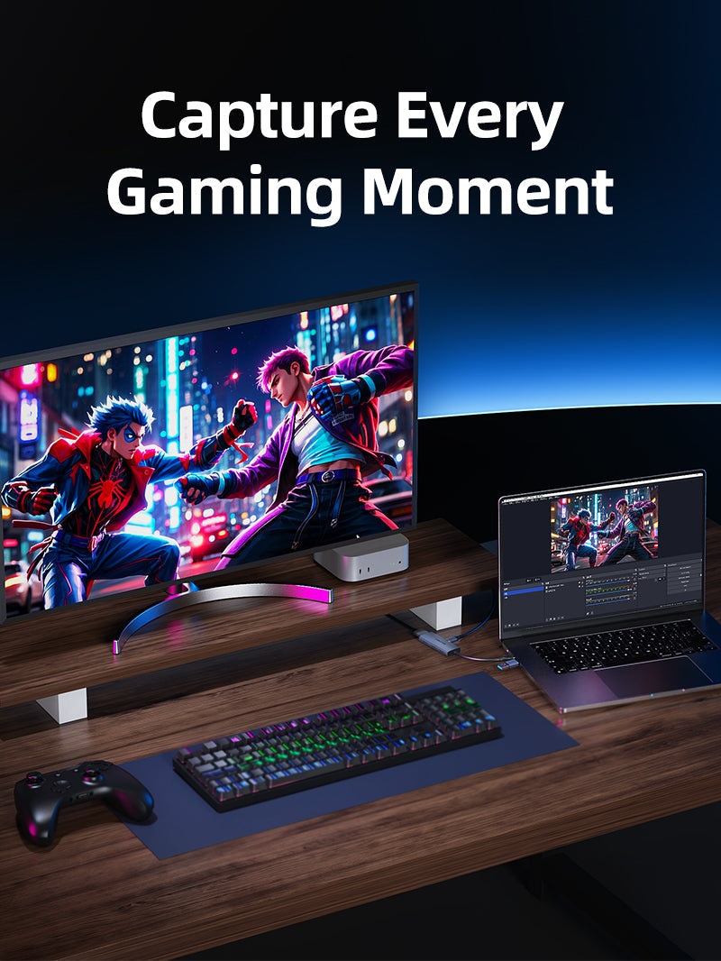 CABLETIME USB 3.0 Video Capture Card with 100W PD, HDMI to USB-A / USB-C 1080P60 for PS4, Gaming & Live Streaming