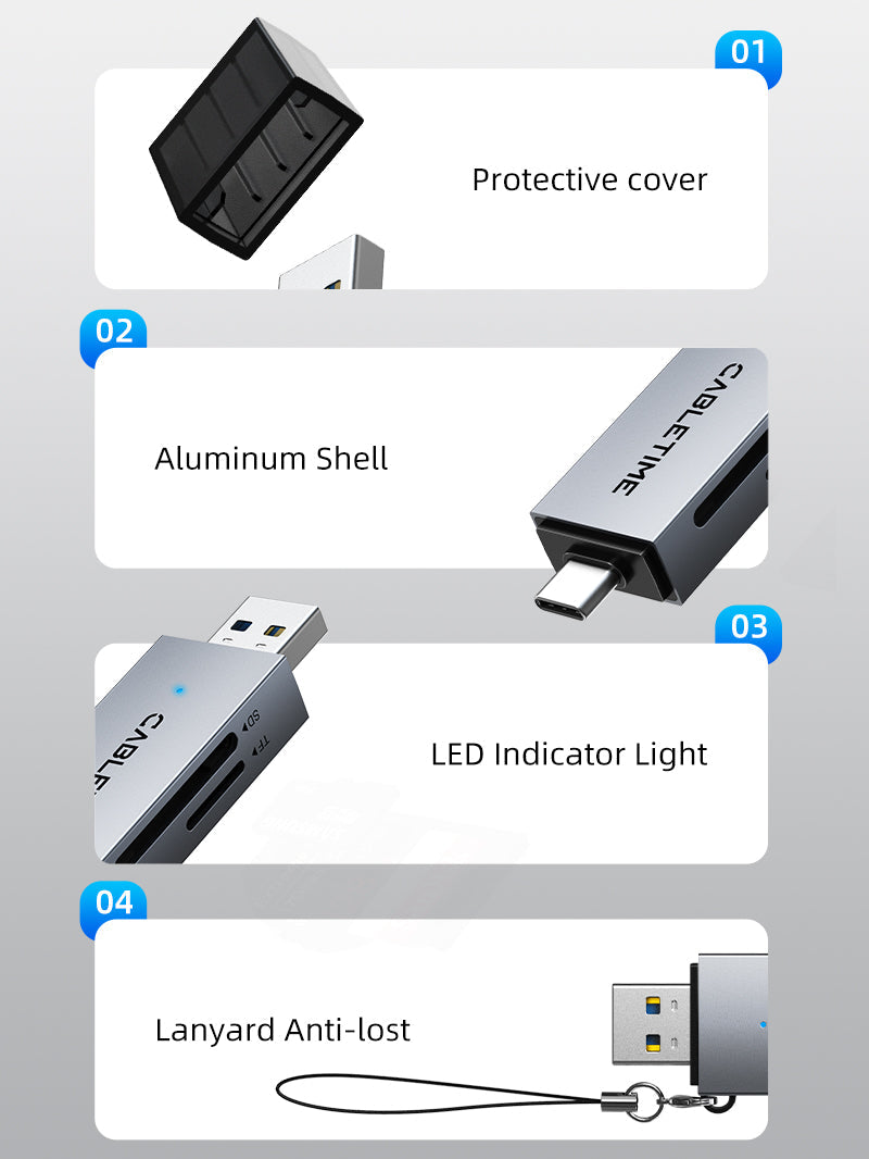 CABLETIME High Speed USB-C and USB 3.0 to SD / Micro SD Card Reader – CD40G