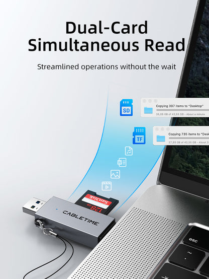 CABLETIME High Speed USB-C and USB 3.0 to SD / Micro SD Card Reader – CD40G
