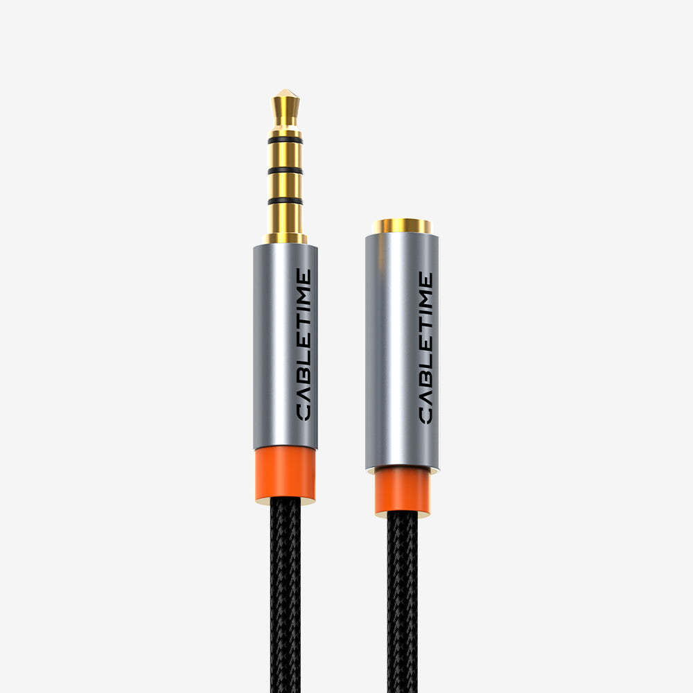 CABLETIME 3.5mm Male to Female Audio Extension Cable with Mic Support, TRRS AUX Headphone Extension Cable