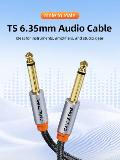 CABLETIME 6.35mm Guitar Instrument Cable 1/4 Inch TS Mono Audio Cable for Guitar, Bass, Keyboard, Amp & Pedals