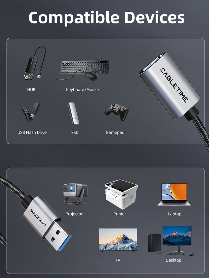CABLETIME USB extension length options