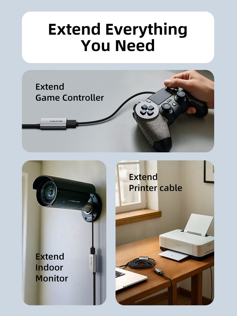 CABLETIME Active USB 2.0 A Male to A Female Extension Cable 5m / 10m / 15m / 20m / 25m / 30m.