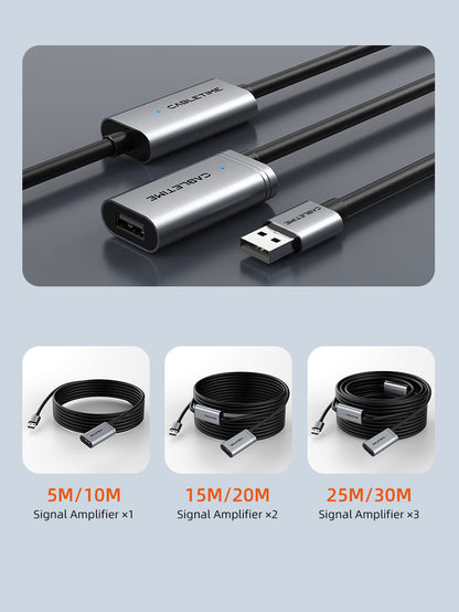 CABLETIME Active USB 2.0 A Male to A Female Extension Cable 5m / 10m / 15m / 20m / 25m / 30m.