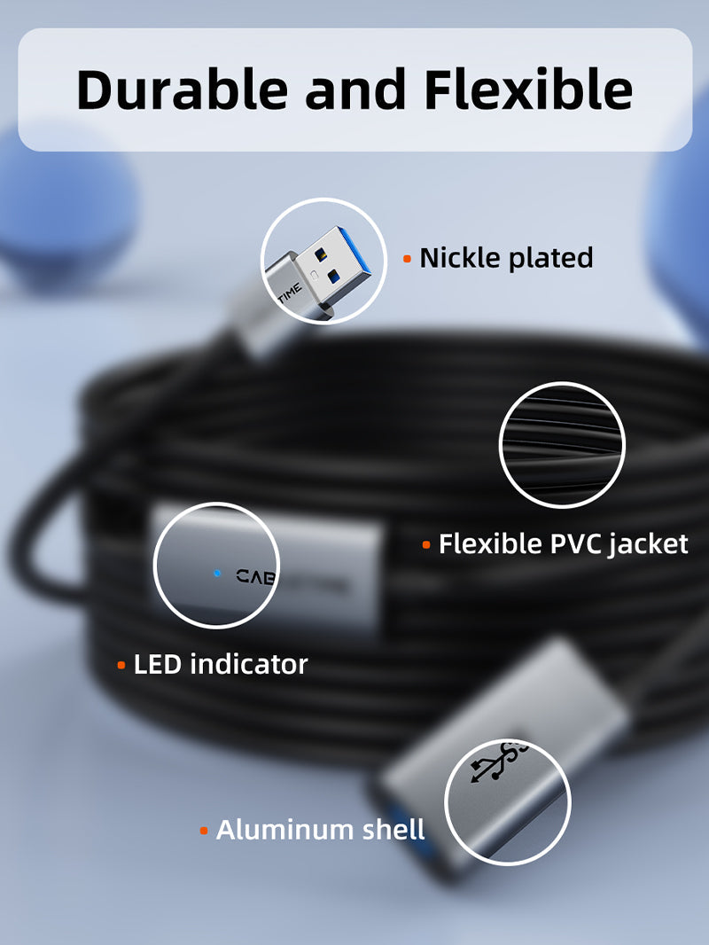 CABLETIME USB 3.0 Active Extension Cable Male to Female 5m / 10m / 15m / 20m with Amplifier