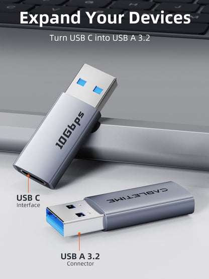 CABLETIME 10Gbps USB 3.2 Gen 2 Type A to Type C Adapter, model CP80G, SKU CT-AMCF10-AG.