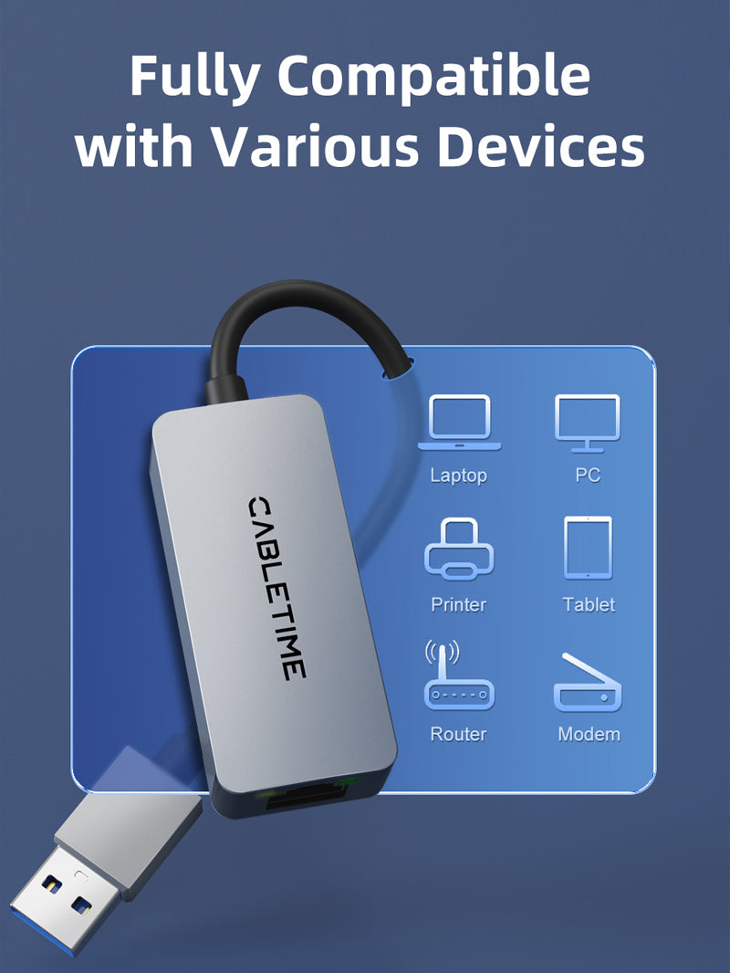 CABLETIME 2.5Gbps USB 3.0-A to RJ45 Ethernet Adapter – CB56G
