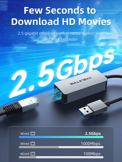 CABLETIME 2.5Gbps USB 3.0-A to RJ45 Ethernet Adapter – CB56G