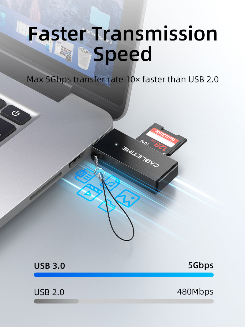 CABLETIME Portable USB 3.0-A to SD / Micro SD Card Reader – CD41G