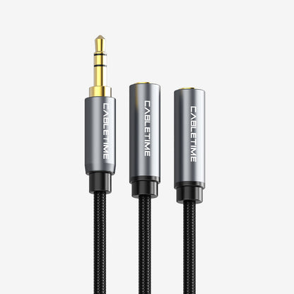 CABLETIME 3.5mm Male to Dual RCA Female Audio Cable Y Adapter, Gold-Plated HiFi Audio Splitter