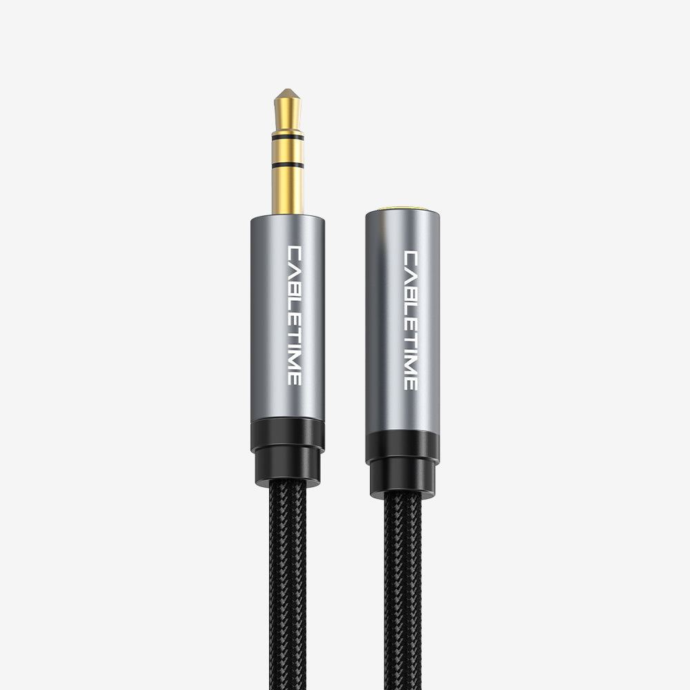 CABLETIME 3.5mm Male to Female AUX Audio Extension Cable, Gold-Plated Nylon Braided Stereo Extension Cable