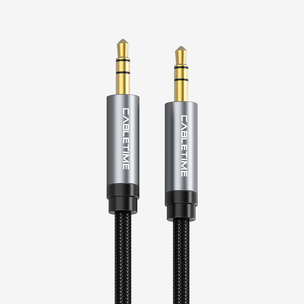 CABLETIME 3.5mm Male to Male Stereo AUX Audio Cable, Gold-Plated Nylon Braided AUX Cable for Car Stereo, Speaker, Headphone & Phone