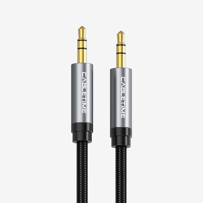 CABLETIME 3.5mm Male to Male Stereo AUX Audio Cable, Gold-Plated Nylon Braided AUX Cable for Car Stereo, Speaker, Headphone & Phone