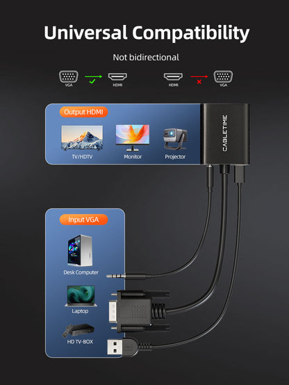CABLETIME VGA to HDMI adapter product specifications visual