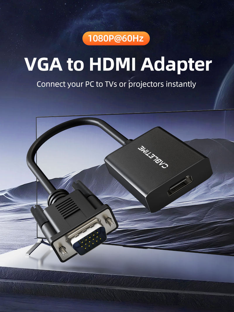 CABLETIME VGA to HDMI adapter unidirectional conversion guide
