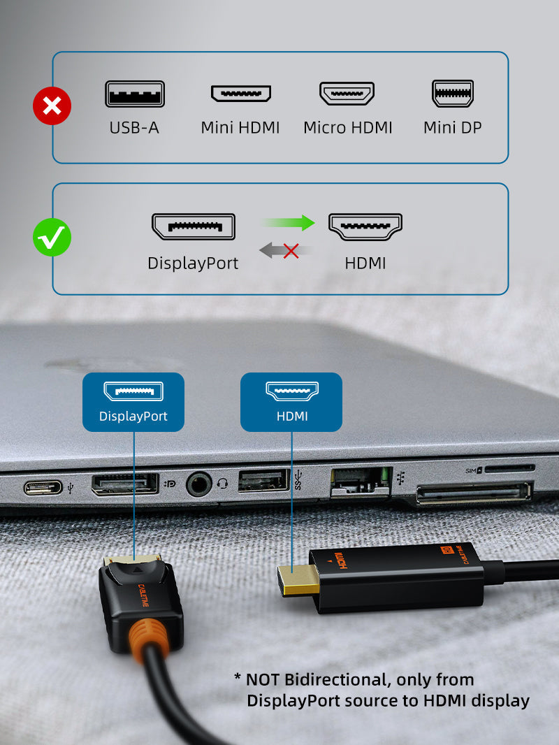 CABLETIME DisplayPort source to HDMI display direction guide