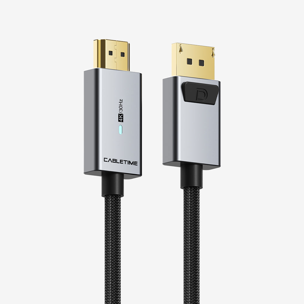 CABLETIME premium DisplayPort to HDMI cable supporting 4K at 30Hz CT-AV585-P02G4K-SG