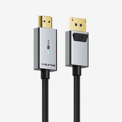 CABLETIME premium DisplayPort to HDMI cable supporting 4K at 30Hz CT-AV585-P02G4K-SG