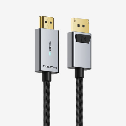 CABLETIME premium DisplayPort to HDMI cable supporting 4K at 60Hz CT-AV585-P02G4K60-S