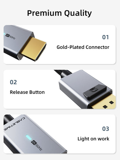 CABLETIME DisplayPort to HDMI cable gold-plated connector and release button