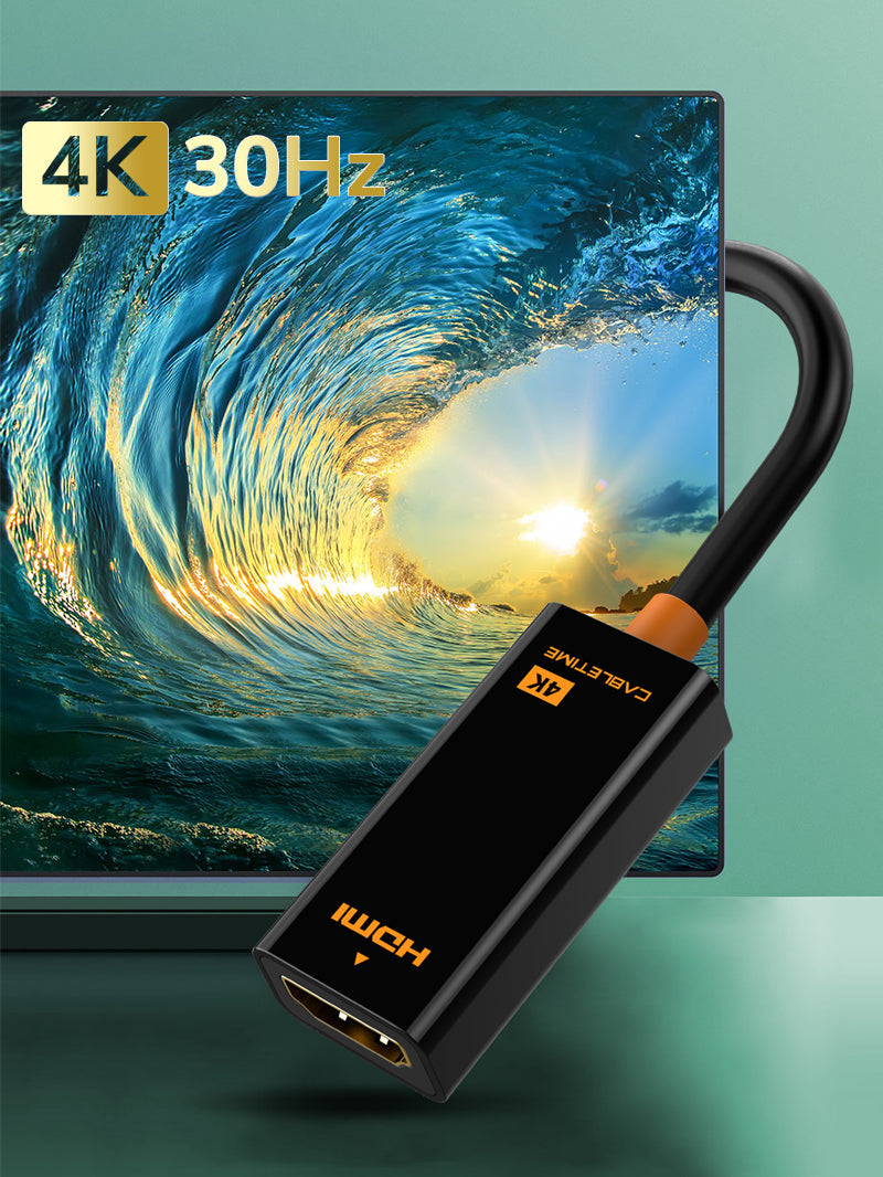 CABLETIME DisplayPort male to HDMI female adapter 4K display support