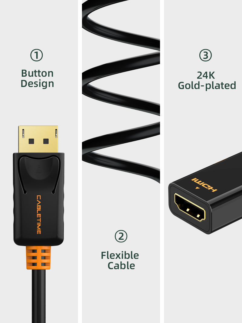 CABLETIME DisplayPort to HDMI adapter gold-plated connector