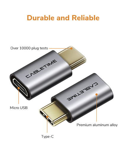 CABLETIME USB C Male to Micro B Female Adapter, model CP75G, SKU CT-C160-PU32-CMMcBF-ASG