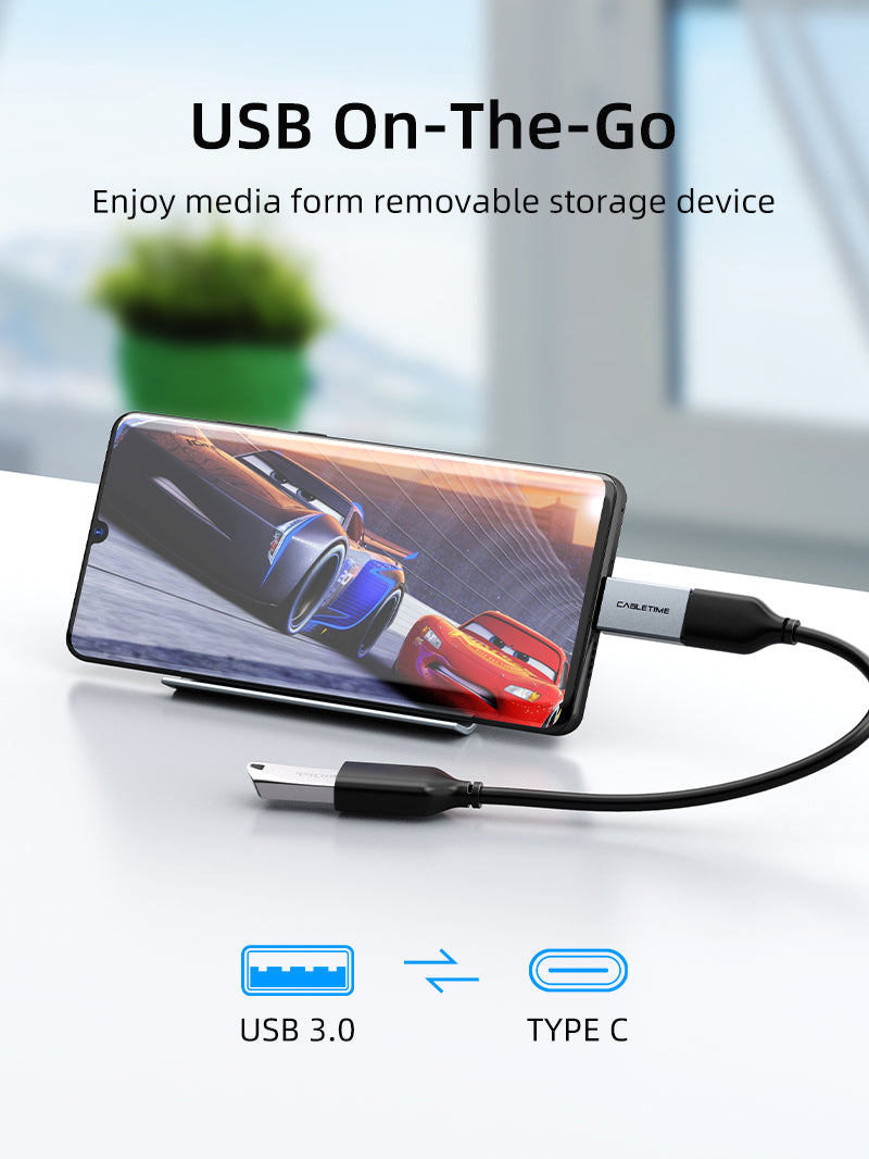 CABLETIME USB C to USB 3.0 Adapter Converter, model CP76G, SKU CT-C160-PU33-CMAF(OTG)-AS.