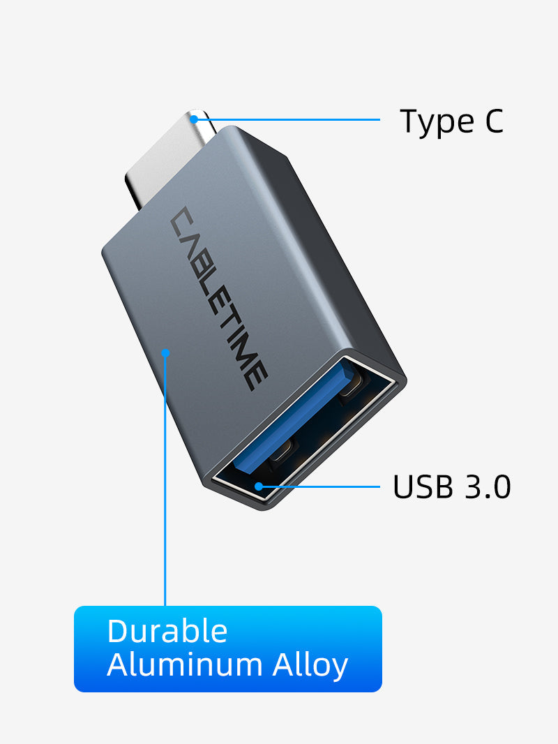 CABLETIME USB C to USB 3.0 Adapter Converter, model CP76G, SKU CT-C160-PU33-CMAF(OTG)-AS.