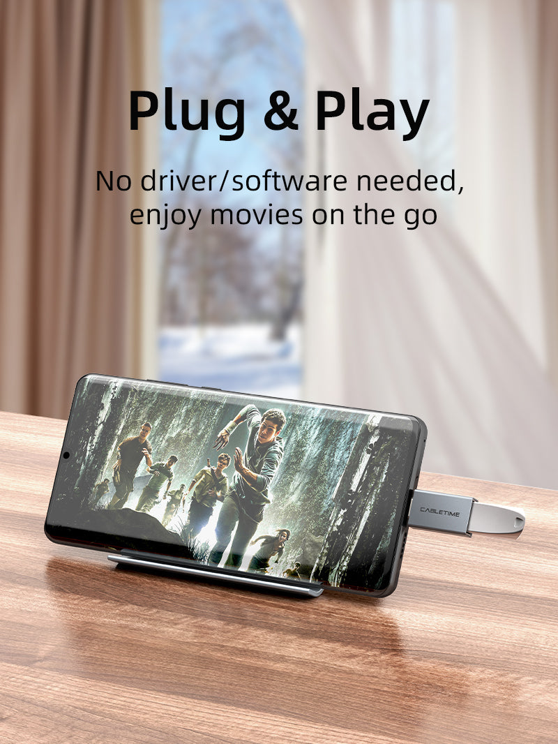 CABLETIME USB C to USB 3.0 Adapter Converter, model CP76G, SKU CT-C160-PU33-CMAF(OTG)-AS.