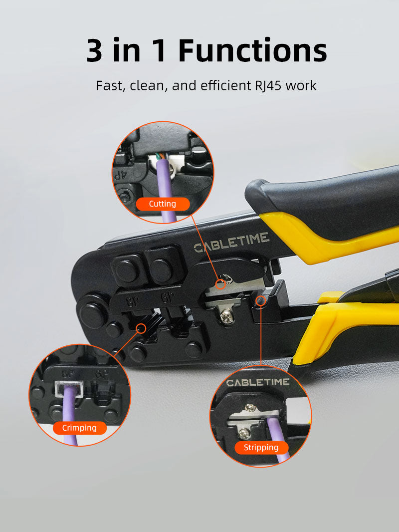 CABLETIME RJ45 Cat5 Cat6 Cable Crimping Tool for Ethernet & Telephone Cables – CNT1C