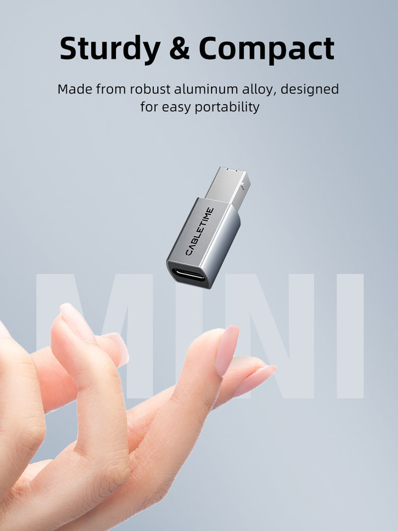 CABLETIME USB C to USB B 2.0 Printer Adapter, model CCB2G, SKU CT-CFBM2-AG
