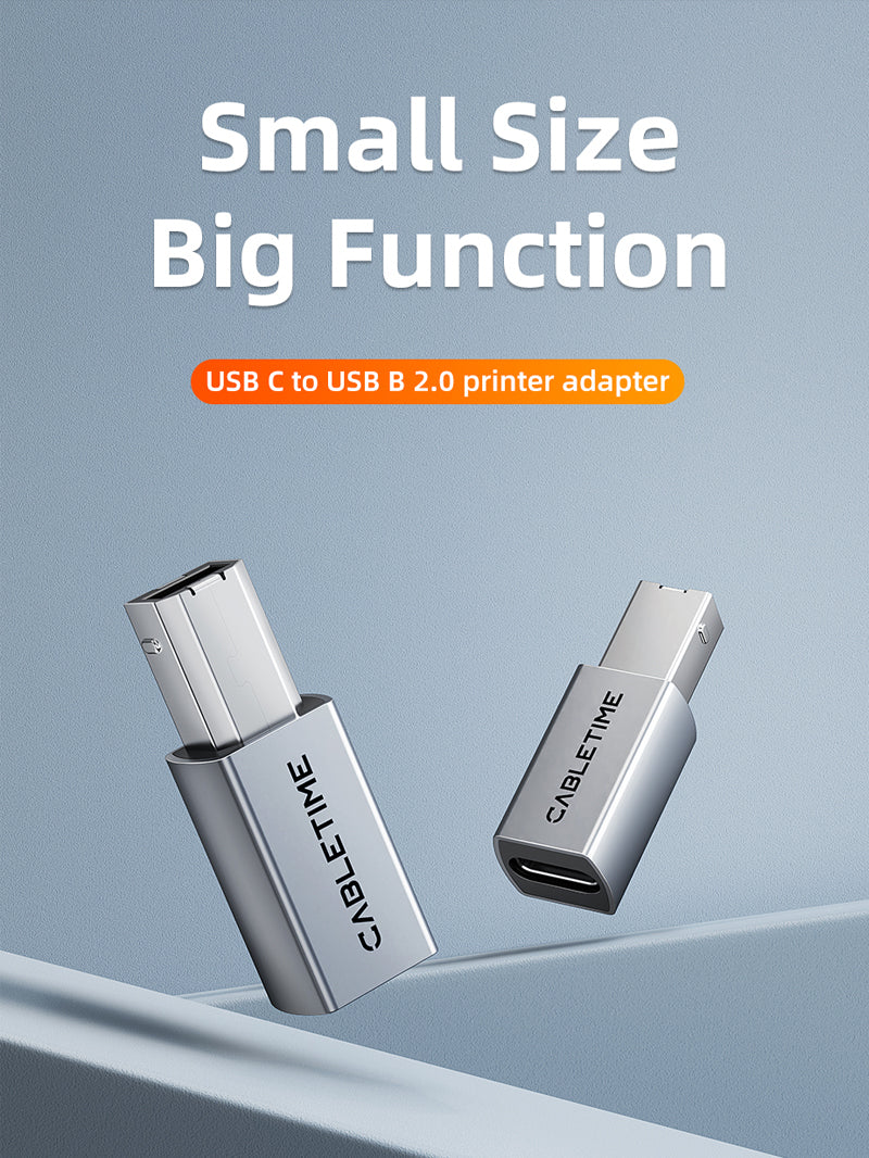 CABLETIME USB C to USB B 2.0 Printer Adapter, model CCB2G, SKU CT-CFBM2-AG