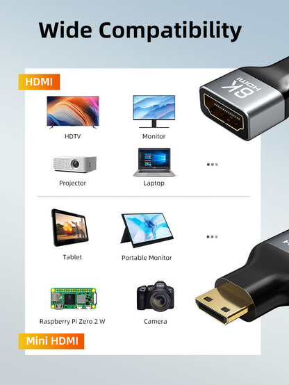 CABLETIME Bidirectional 8K Mini HDMI Male to HDMI Female Adapter, model CP45G, SKU CT-CHF8K-AG