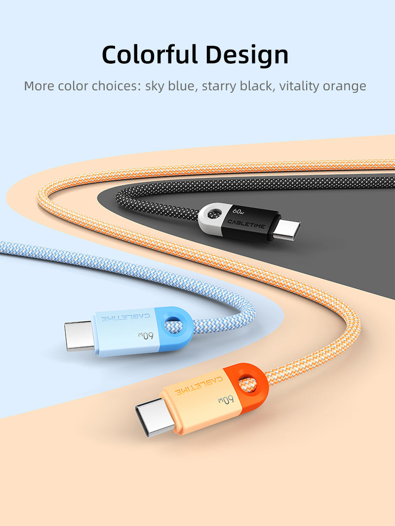 CABLETIME 60W USB-C cable colour and length range