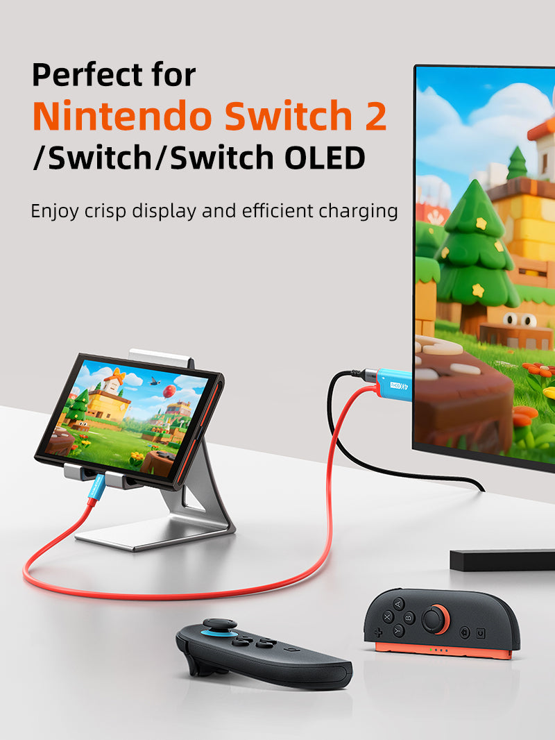 CABLETIME 4K60Hz USB C to HDMI Adapter Cable for Nintendo Switch 2 Mini Dock with PD100W, model CC16L, SKU CT-CMHD4P-PB2