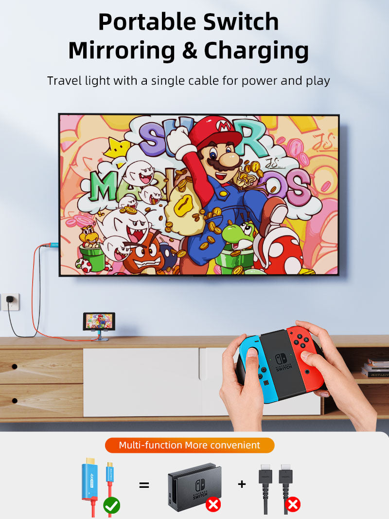CABLETIME 4K60Hz USB C to HDMI Adapter Cable for Nintendo Switch 2 Mini Dock with PD100W, model CC16L, SKU CT-CMHD4P-PB2