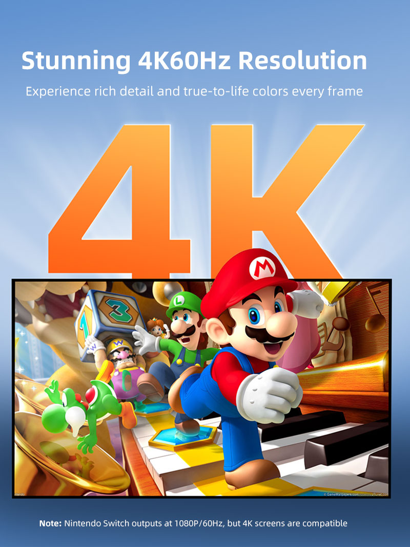 CABLETIME 4K60Hz USB C to HDMI Adapter Cable for Nintendo Switch 2 Mini Dock with PD100W, model CC16L, SKU CT-CMHD4P-PB2