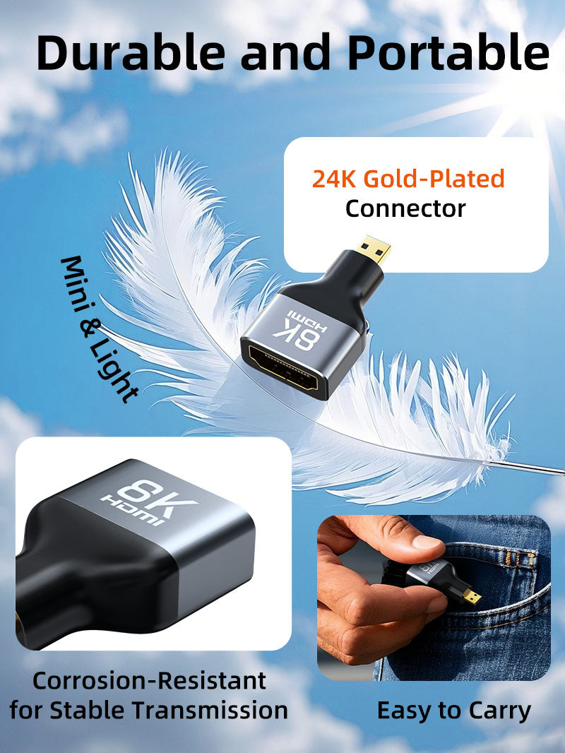 CABLETIME 8K@60Hz Bidirectional Micro HDMI to HDMI Adapter, model CP46G, SKU CT-DHF8K-AG
