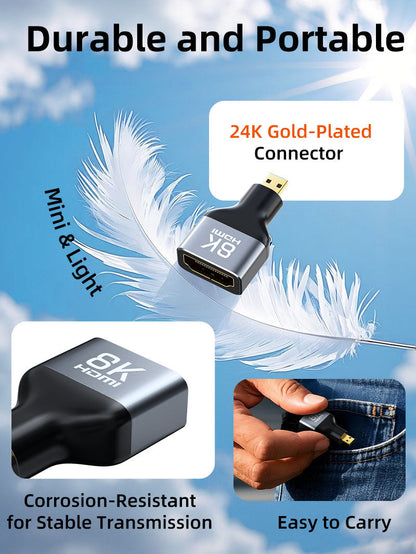 CABLETIME 8K@60Hz Bidirectional Micro HDMI to HDMI Adapter, model CP46G, SKU CT-DHF8K-AG
