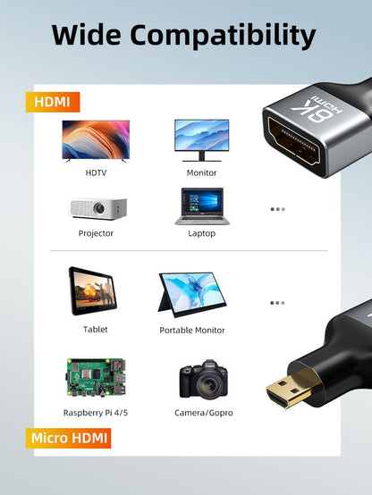 CABLETIME 8K@60Hz Bidirectional Micro HDMI to HDMI Adapter, model CP46G, SKU CT-DHF8K-AG