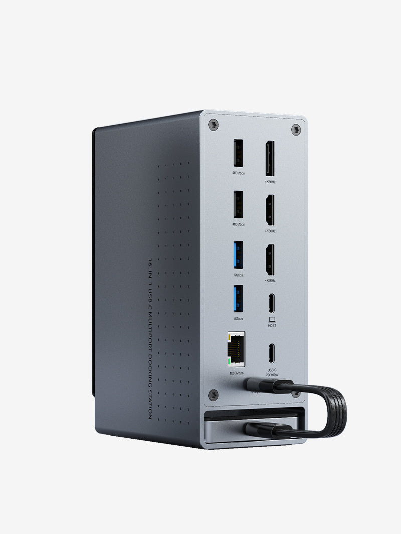 Three Monitor 16-in-1 USB Type C Docking Station with SSD Enclosure