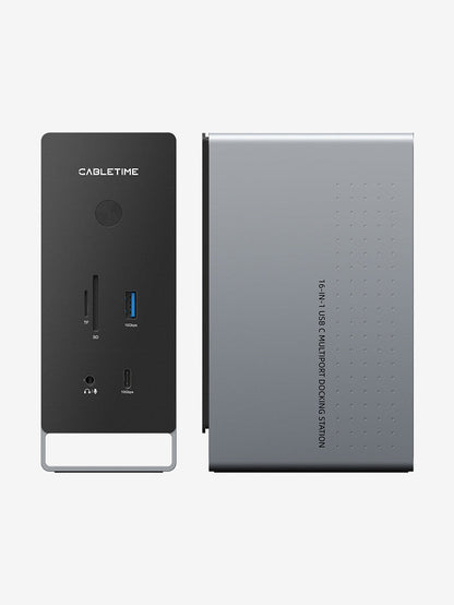 Three Monitor 16-in-1 USB Type C Docking Station with SSD Enclosure