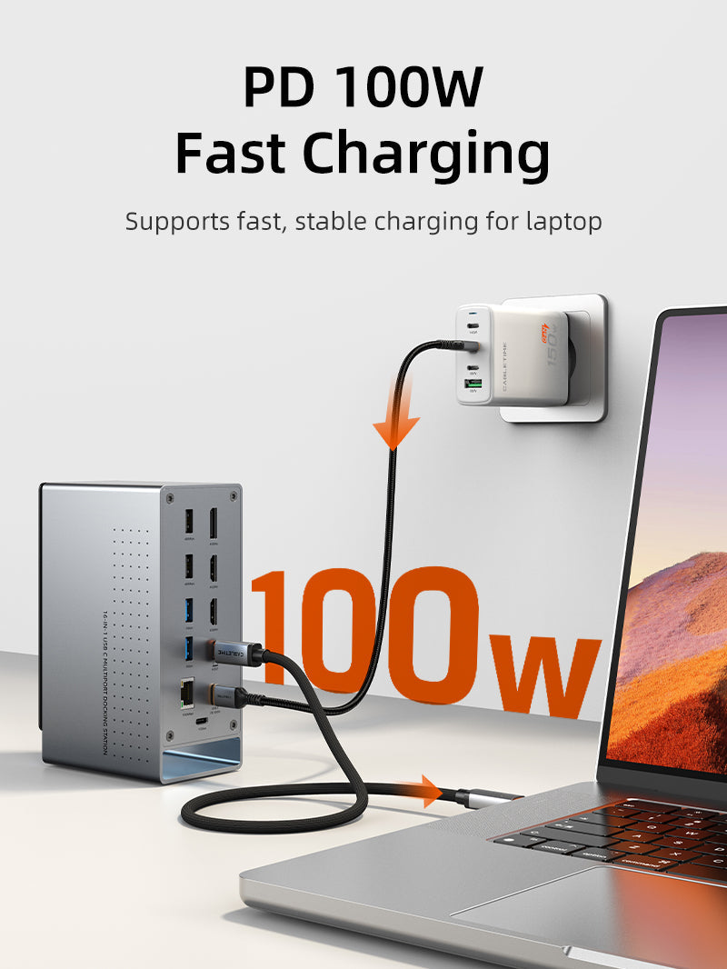 Three Monitor 16-in-1 USB Type C Docking Station with SSD Enclosure