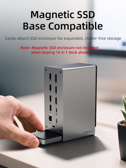 Three Monitor 16-in-1 USB Type C Docking Station with SSD Enclosure